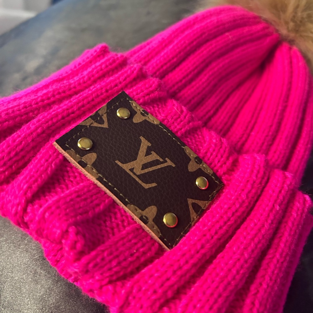 Upcyled Louis Patch Pom Pom Beanie - Picture 2 of 8